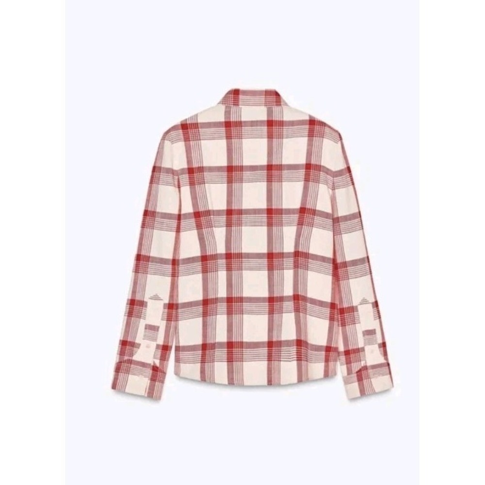Zara ZW Collection Checked Button Up Shirt Shoulder Pads Red Sz S NWT - Picture 12 of 14